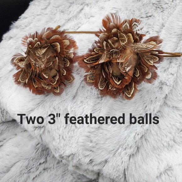 Set of 6 Pheasant-Feather Ball Holiday Decor Ornaments - Picture 3 of 6